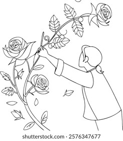 Elegant line art of rose flowers and leaves, perfect for digital and print designs