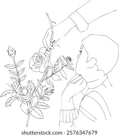 Elegant line art of rose flowers and leaves, perfect for digital and print designs