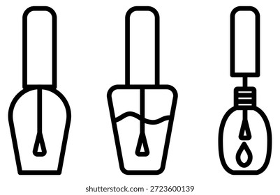 Elegante set de arte lineal con varias botellas de esmalte de uñas. Ideal para blogs de belleza, marca de spa y salones de manicura. Estilo de Vector minimalista perfecto para diseños modernos de cosméticos y moda.