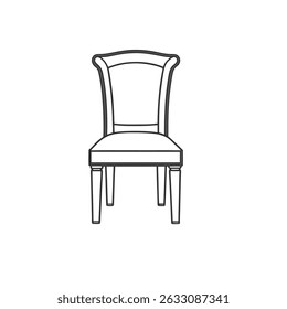 The elegant line art showcases the chair's structure and style, making it ideal for use in interior design presentations, furniture catalogs, web design, infographics, and branding materials.