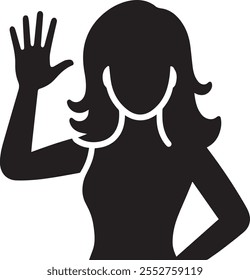 Elegant line art silhouette vector illustration of a person waving hello, capturing a warm and welcoming gesture with minimalist design.