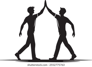 An elegant line art silhouette vector illustration of two people high-fiving, capturing a moment of celebration and unity in minimalist design.