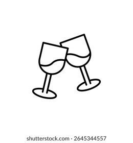 Elegant Line Art Toast Featuring Two Wine Glasses On Transparent