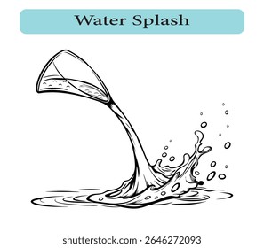 Elegant Line Art of a Water Splash from a Tilted Glass Vector illustration