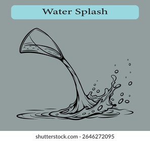 Elegant Line Art of a Water Splash from a Tilted Glass Vector illustration