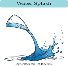 Elegant Line Art of a Water Splash from a Tilted Glass Vector illustration