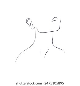 Elegant line art woman portrait, side view. Thin minimalistic black lines. Profile portrait with lips