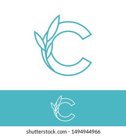 elegant line C letter with leaf, Premium letter C logo design. Luxury linear creative monogram