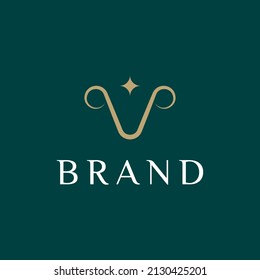 Elegant line curve vector logotype. Premium letter V logo design. Luxury linear creative monogram.
