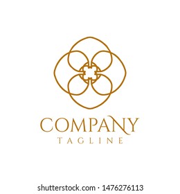 Elegant line draw cosmetics and beauty logo with golden color