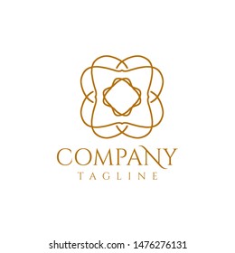 Elegant line draw cosmetics and beauty logo with golden color