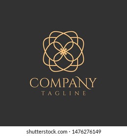 Elegant line draw cosmetics and beauty logo with golden color