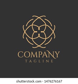 Elegant line draw cosmetics and beauty logo with golden color