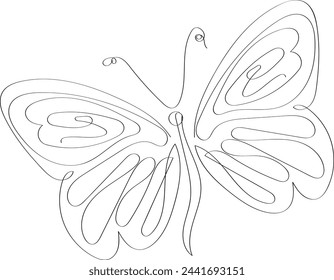 Elegant line drawing of a butterfly with detailed wings and antennae.