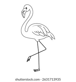 Elegant Line Drawing of a Flamingo Standing on One Leg