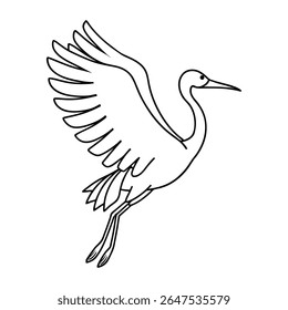 Dibujo de línea elegante de una grúa que se eleva