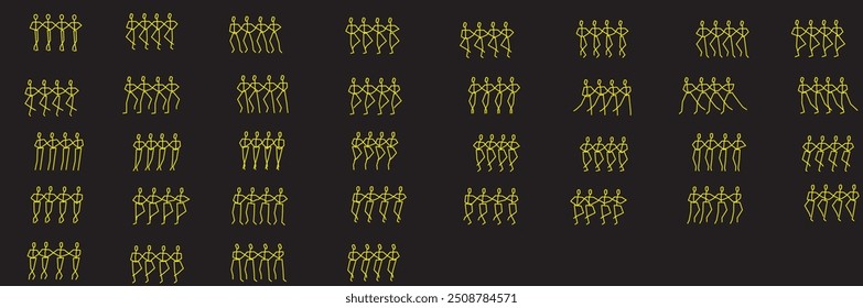 Elegant line figures of Swan Lake dancers in yellow, set against a black background. Perfect for ballet-themed designs and artistic projects. Available in .eps format for high-quality vector graphics