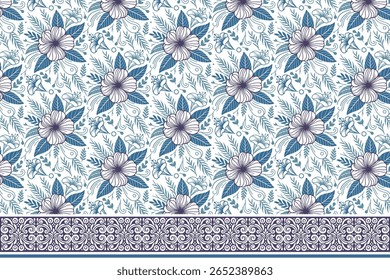 elegantes Linienblumenmuster mit Randelementen für textiles Flächenpapier und Geschenkverpackung

