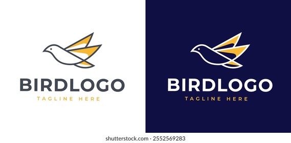 Linha elegante voador pomba pombo pássaro asas para a natureza Wildlife Label Logo Design Inspiração. Linhas limpas minimalistas do logotipo de pássaro para a identidade da marca da natureza. Modelo de vetor de logotipo Bird