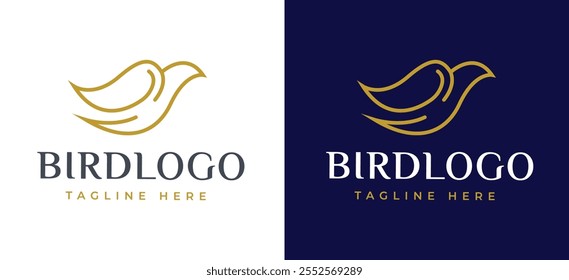 Linha elegante voador pomba pombo pássaro asas para a natureza Wildlife Label Logo Design Inspiração. Linhas limpas do logotipo do pássaro de luxo para a identidade da marca da natureza. Modelo de vetor de logotipo Bird