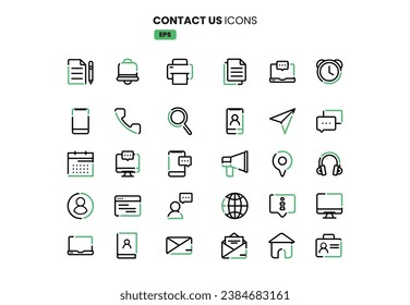 Elegant Line Icons for Contacting Us: A Minimalistic Collection, Set of Contact Us Icons simple line style.