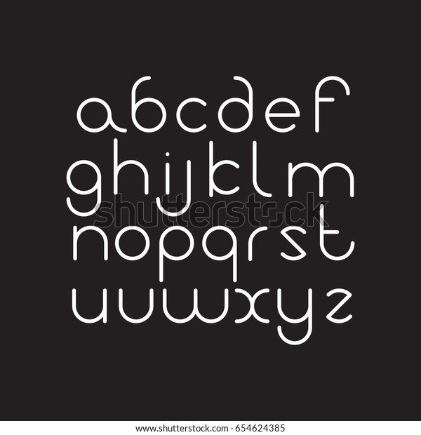エレガントな線または線のフォント 丸で囲むラテン語の通常のアルファベット 黒い背景に白い薄い文字 のベクター画像素材 ロイヤリティフリー