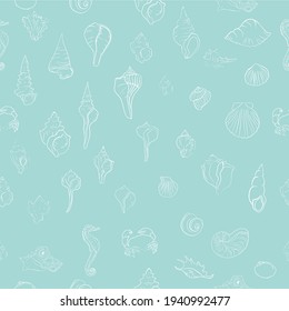 Elegant line sea shells, vector art seamless pattern illustration.