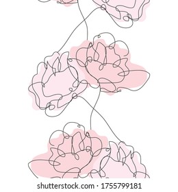 Elegant сontinuous line seamless pattern with rose flowers, design elements. Floral  pattern for invitations, cards, print, gift wrap, manufacturing, textile, fabric, wallpapers