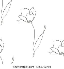 Elegante с línea continua sin fisuras con flores de tulipán, elementos de diseño. Patrón floral para invitaciones, tarjetas, impresiones, envolturas de regalo, manufactura, textiles, tejidos, papeles pintados