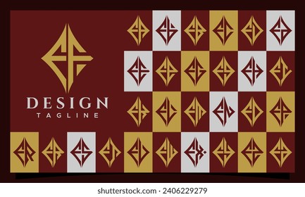 Elegant line sharp rhombus letter F FF logo design set