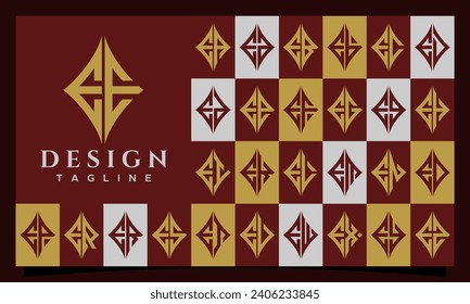 Elegant line sharp rhombus letter E EE logo design set