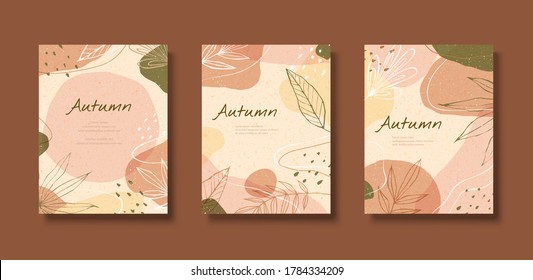 Elegant line style autumn leaves flyer set with translucent color background