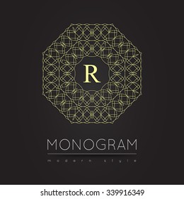 Elegant linear abstract monogram,  logo design template. Vector illustration.