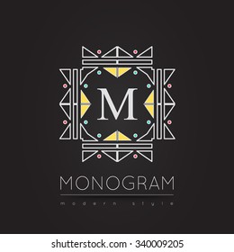 Elegant linear abstract monogram,  logo design template. Vector illustration.