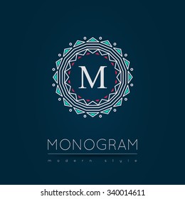 Elegant linear abstract monogram,  logo design template. Vector illustration.