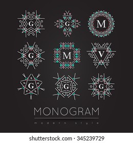 Elegant linear abstract monogram, logo design template. Vector illustration.