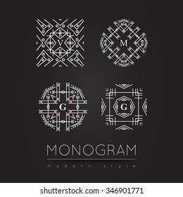 Elegant linear abstract monogram, logo design template. Vector illustration.