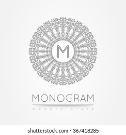 Elegant linear abstract monogram, logo design template. Vector illustration.