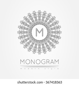 Elegant linear abstract monogram, logo design template. Vector illustration.