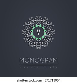 Elegant linear abstract monogram, logo design template. Vector illustration.