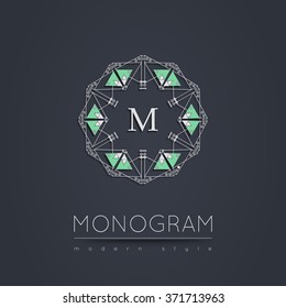 Elegant linear abstract monogram, logo design template. Vector illustration.