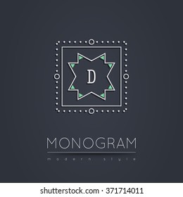 Elegant linear abstract monogram, logo design template. Vector illustration.