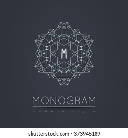 Elegant linear abstract monogram, logo design template. Vector illustration.