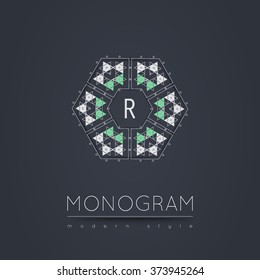 Elegant linear abstract monogram, logo design template. Vector illustration.