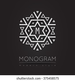 Elegant linear abstract monogram, logo design template. Vector illustration.