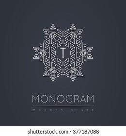 Elegant linear abstract monogram, logo design template. Vector illustration.