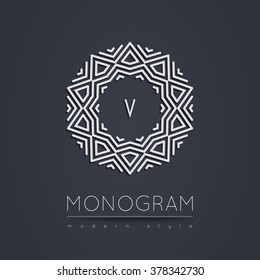 Elegant linear abstract monogram, logo design template. Vector illustration.