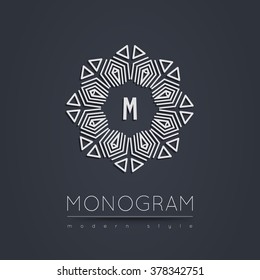 Elegant linear abstract monogram, logo design template. Vector illustration.