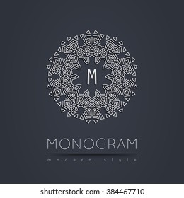 Elegant linear abstract monogram, logo design template. Vector illustration.
