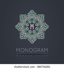 Elegant linear abstract monogram, logo design template. Vector illustration.